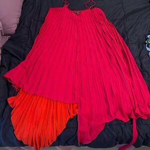 New York & Company Red and Orange Pleated Dress